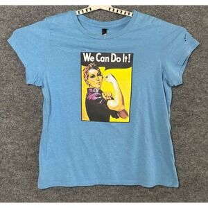 District Made Womens T Shirt Rosie the Riveter‎ We Can Do It Graphic Blue XXL
